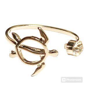 Sea Turtle Ring Silver Plated Crystal Size 8 9 Adjustable Nautical Island Beach